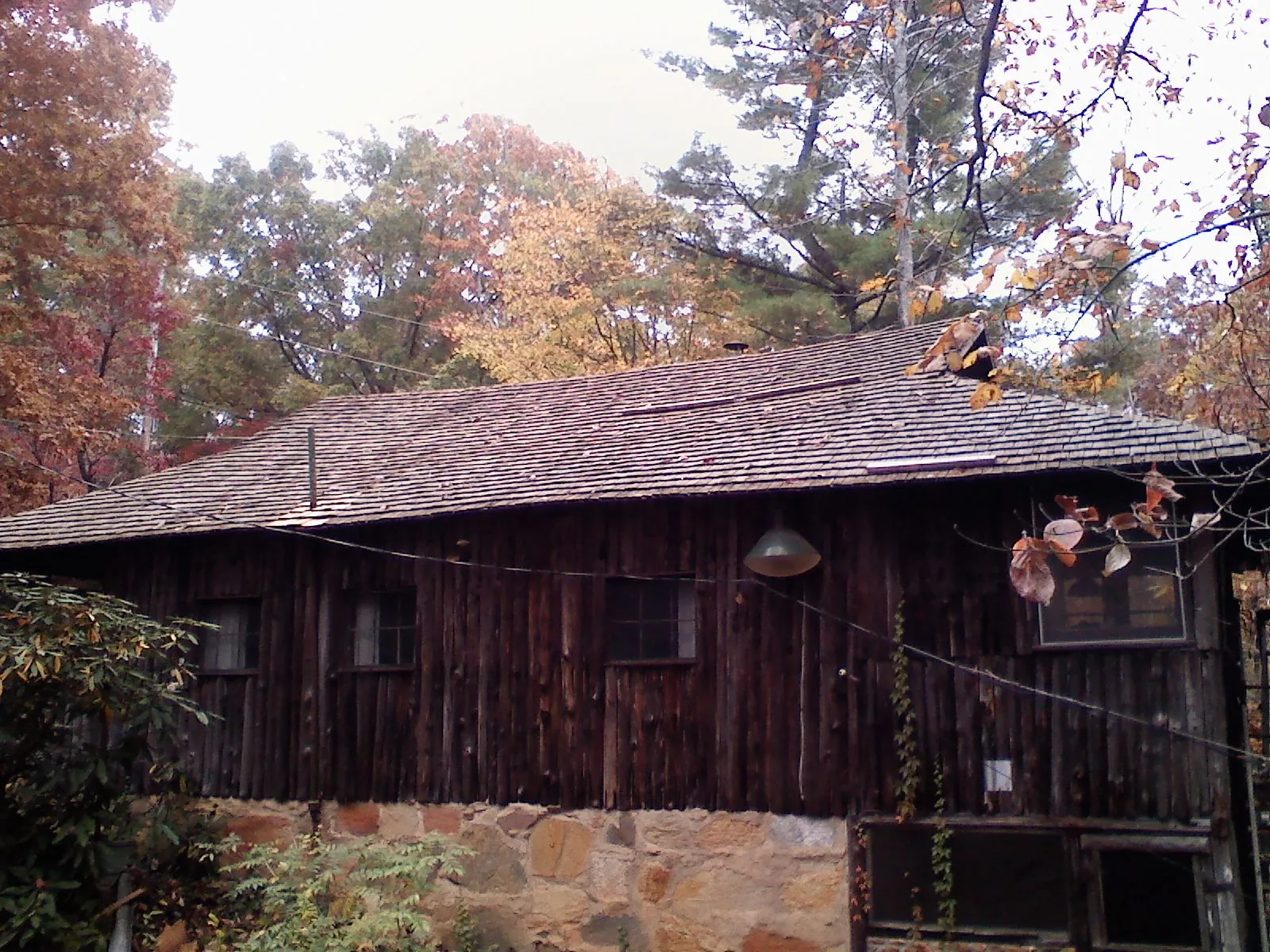 Weathered wood shake roof on a rustic board sided cabin in Princeton